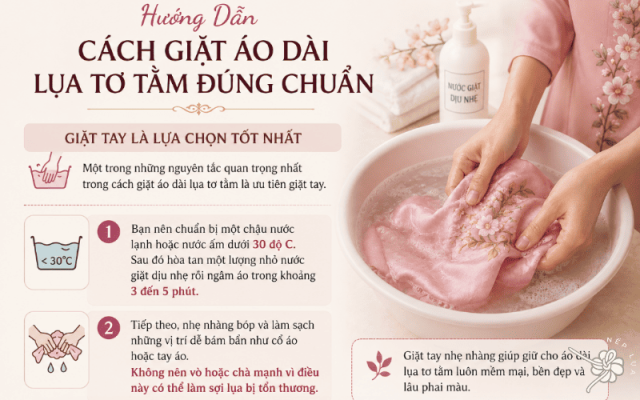 Hướng dẫn cách giặt áo dài lụa tơ tằm đúng chuẩn