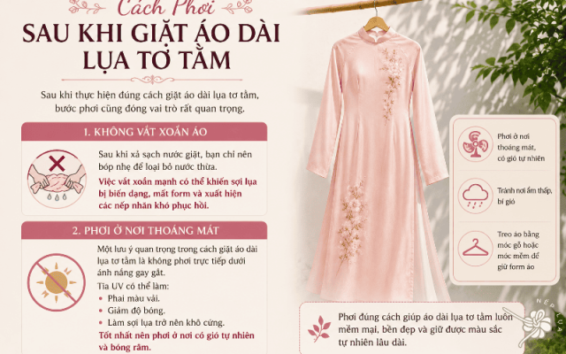 Cách phơi áo dài lụa tơ tằm đúng cách sau khi giặt giúp giữ form áo