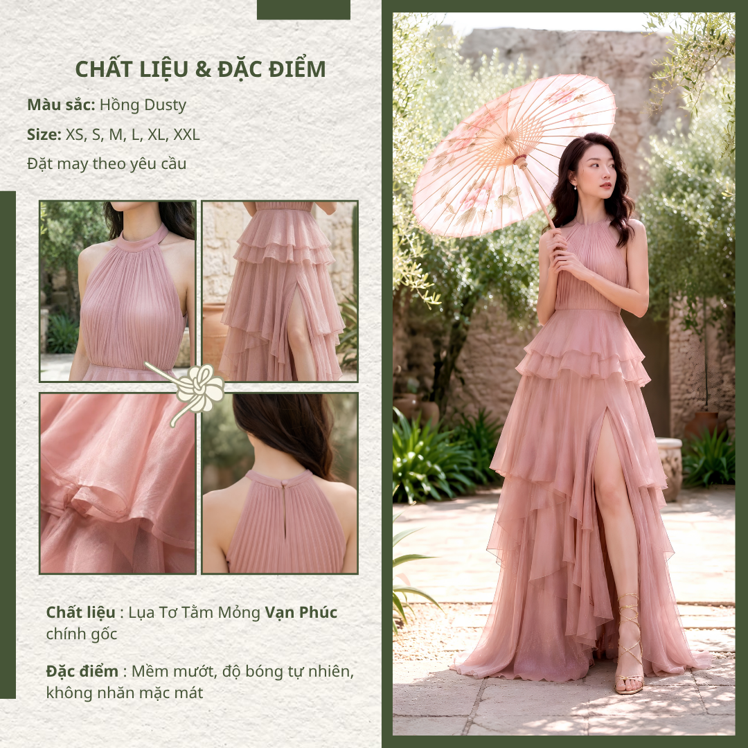 váy lụa hồng sa