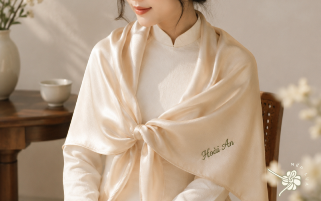 khăn lụa thêu tên