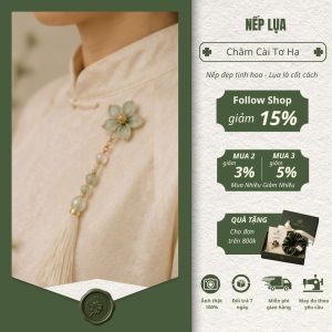 châm cài áo dài tơ hạ màu olive phụ kiện cao cấp