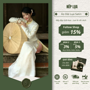 Áo Dài Lụa Satin Bạch Liên Nếp Lụa