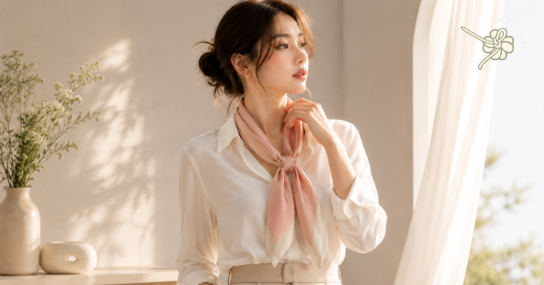 cách phối khăn lụa với áo sơ mi