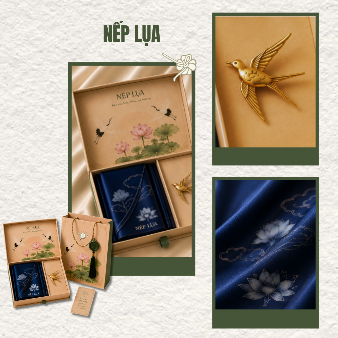 Khăn Lụa Điệp Vũ Liên Hoa Nếp Lụa - Ảnh 3